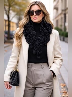 Sterling Styles Black Faux Fur Scarf Wrap Soft Plush Winter Cozy Chic